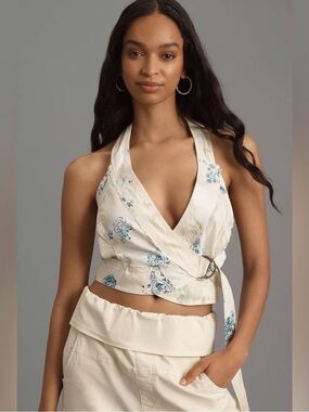 Brand New Faux-Wrap Halter Crop Top
